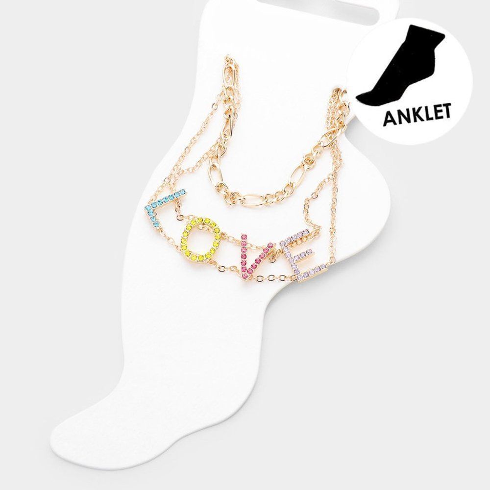 Love Ankle Rhinestone Bracelet Multi Color